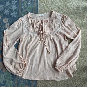 Kivari Blush Pink Blouse with Lace Accents